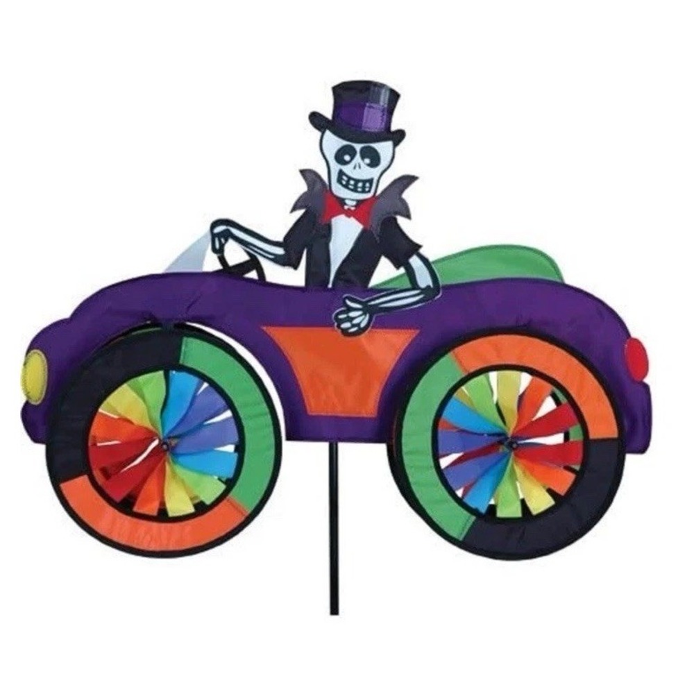 Skeleton in a Car Spinner, Whirligig, Garden Stake by Premier Kites Wind